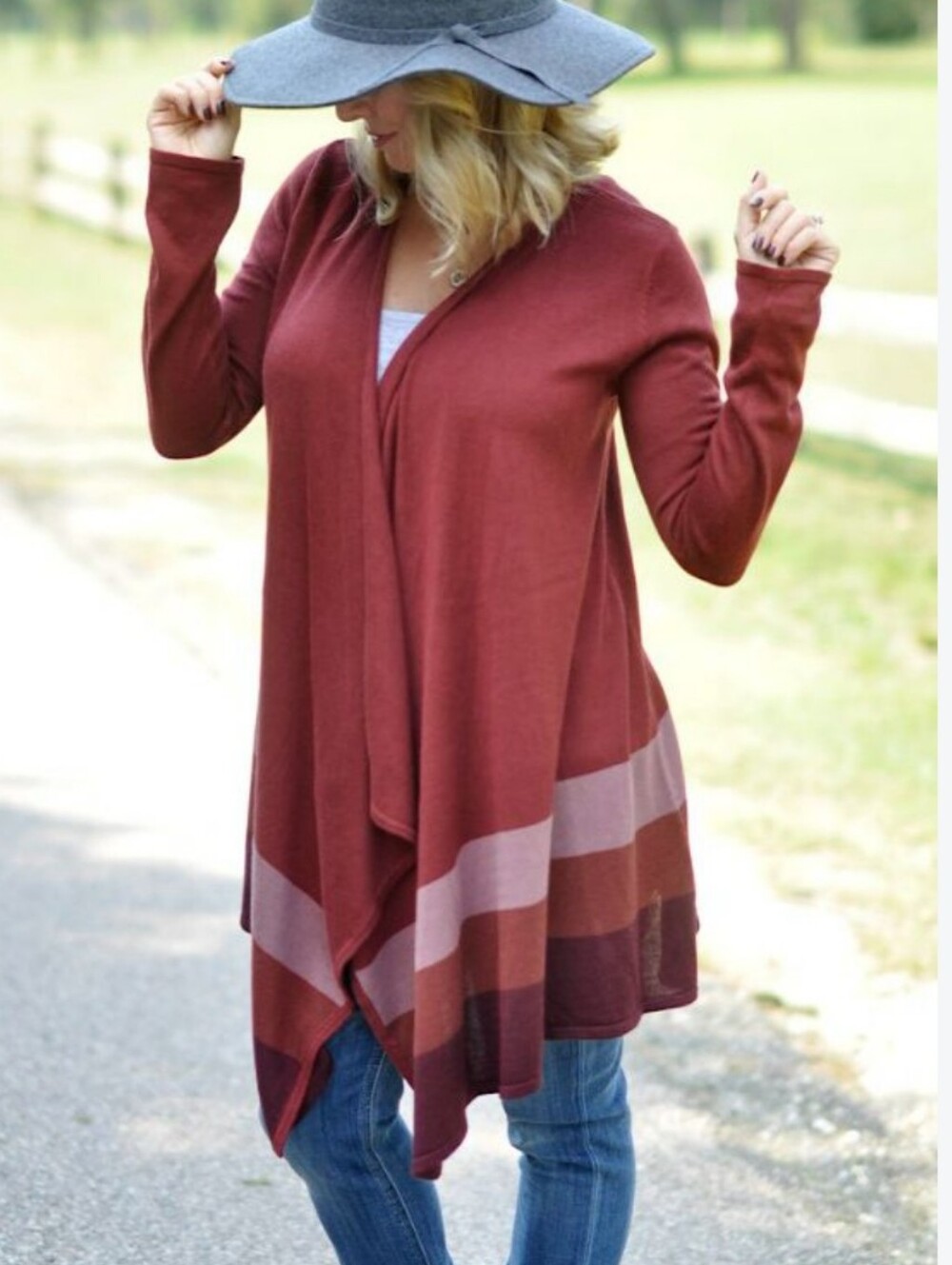 Modcloth Maroon Striped Open-Front Women's Sweater Cardigan 2xl
